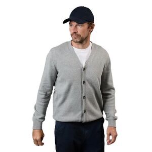 Maine Mens Knitted Cotton Cardigan / Light Grey